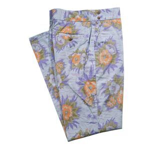 Mens 32 Gurkha Pants Blue Purple Floral Cotton Flat Front Straight Fit Trousers